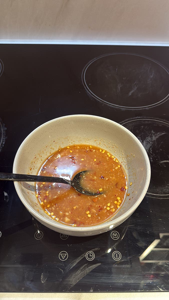 Taste it now. You want salty → garlicky → sweet → little kick of heat.