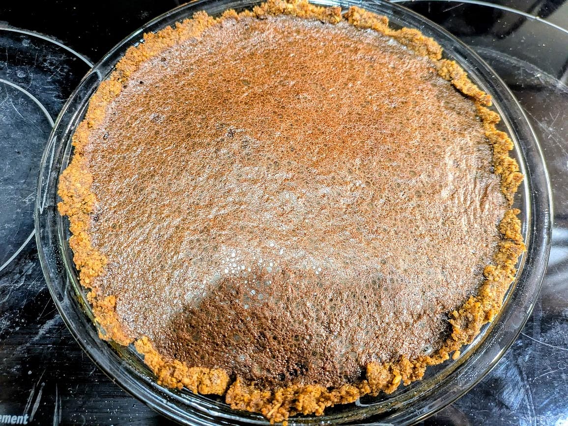 Bake uncovered at 350F for about 45 minutes. The top and edges will be set, but the center will jiggle slightly when the side of the pan is tapped.
