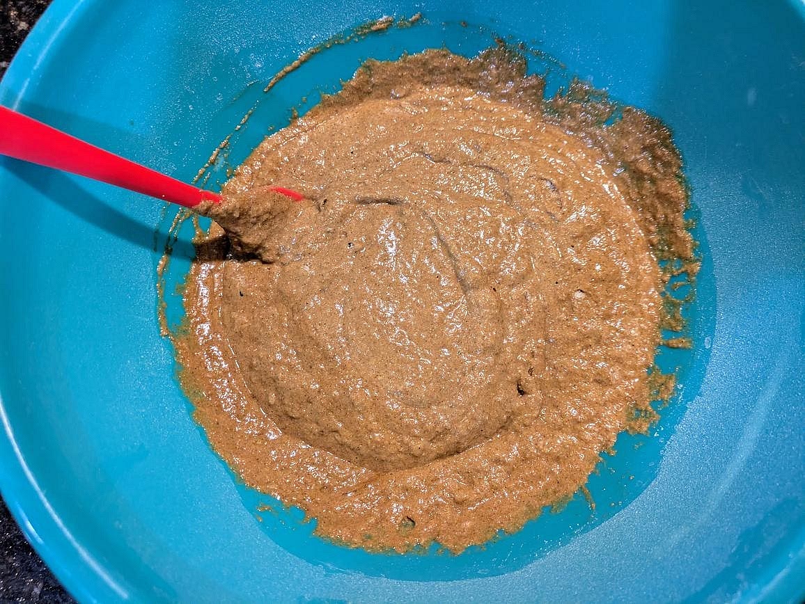 Add the dry ingredients to the wet, and mix until just fully combined with a silicone spatula.