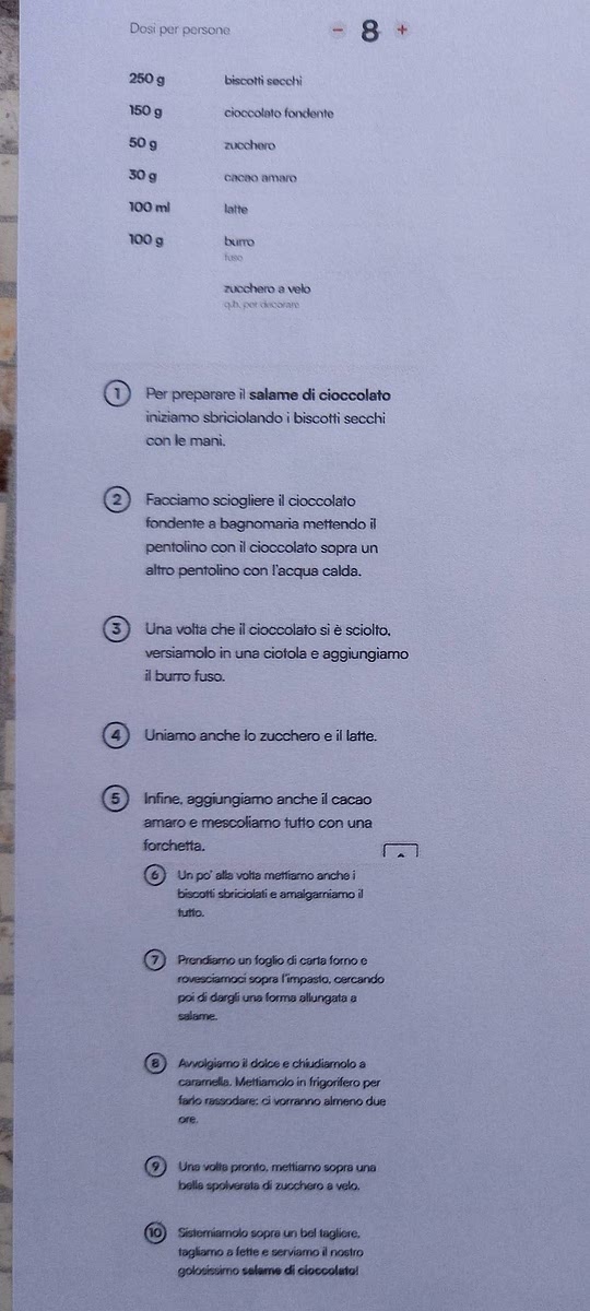 X parte salame al cioccolato senza uova
