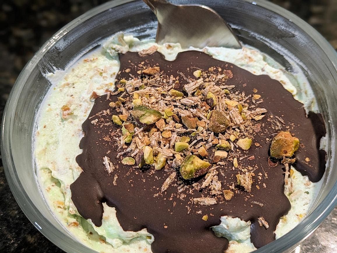 Refrigerate to allow the chocolate to harden on top before serving.