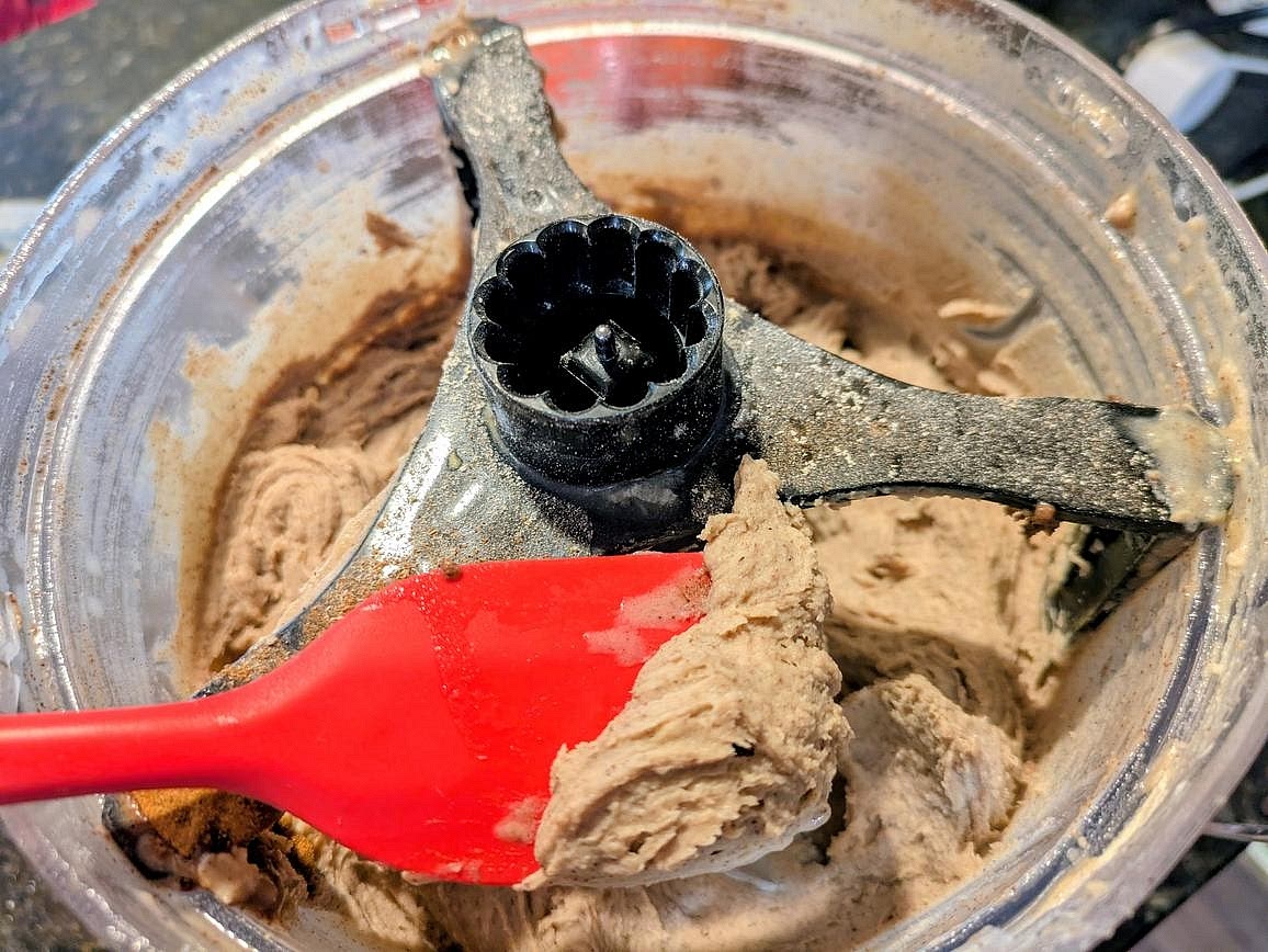 Add in the pea protein powder, and blend until fully combined. You should have a very thick paste.