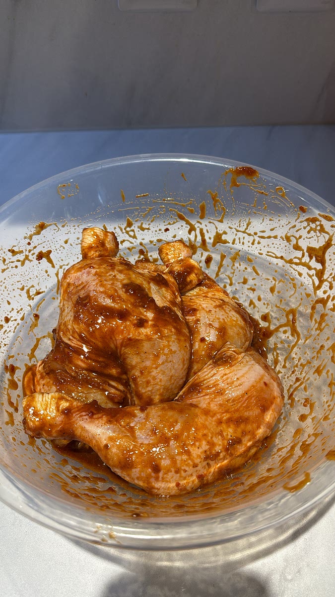 Coat the chicken thoroughly in the remaining marinade. Cover and refrigerate for at least 30 minutes, preferably 2–4 hours if you have time but i didn’t