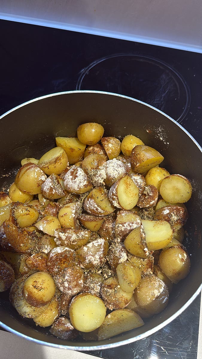 Toss the potatoes with olive oil, smoked paprika, garlic powder, Italian seasoning, salt and black pepper.