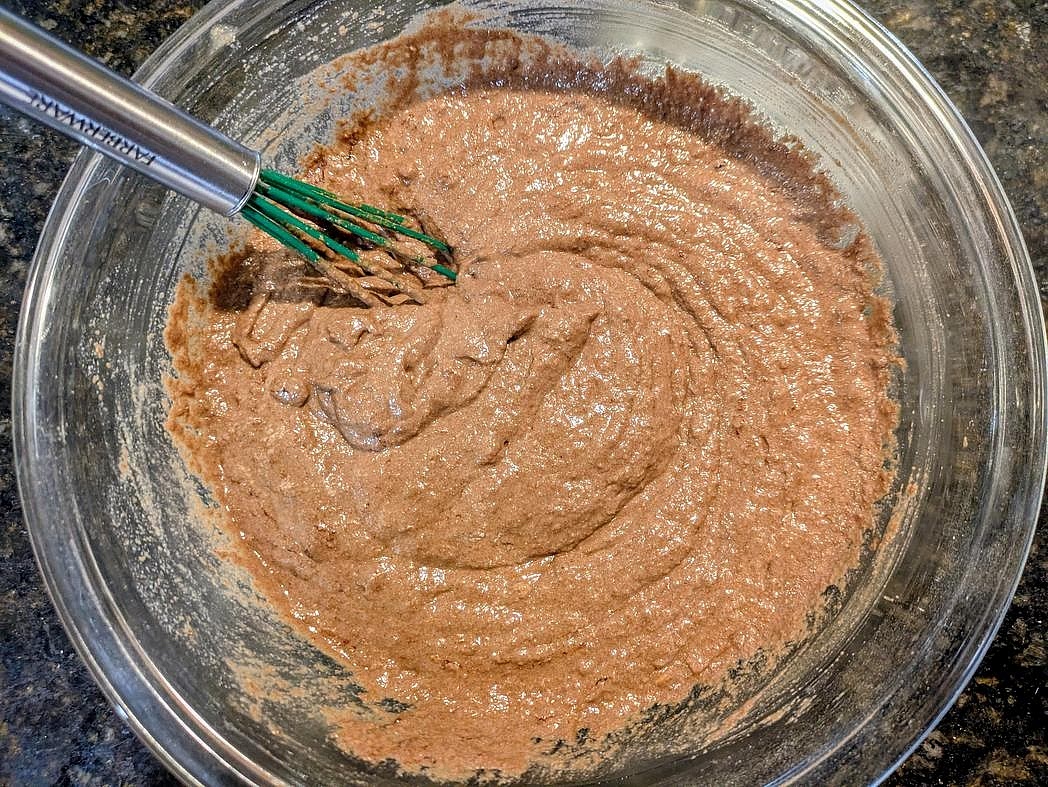 Whisk together all ingredients in a large bowl until just fully combined.