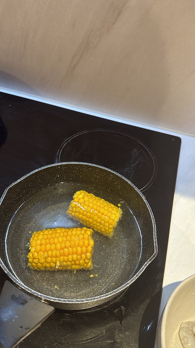 Boil the corn for approximately 5–7 minutes until tender. Drain and set aside.