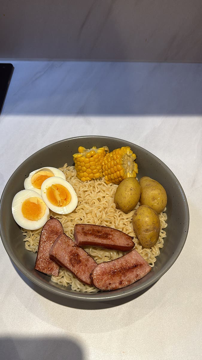 eggs, potatoes, sausage & corn