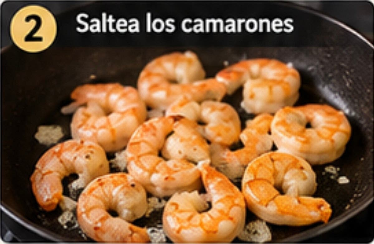 2. Saltea los camarones. Secalos muy bien. En un sarten grande derrite la mantequilla, agrega los camarones, pimienta y cocina 1-2 minutos. Retiralos y reservalos.