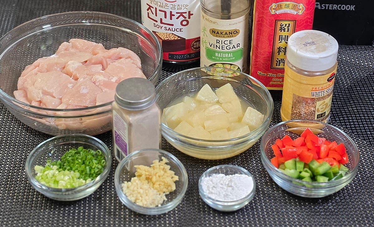 Cut chicken into bite-sized pieces.