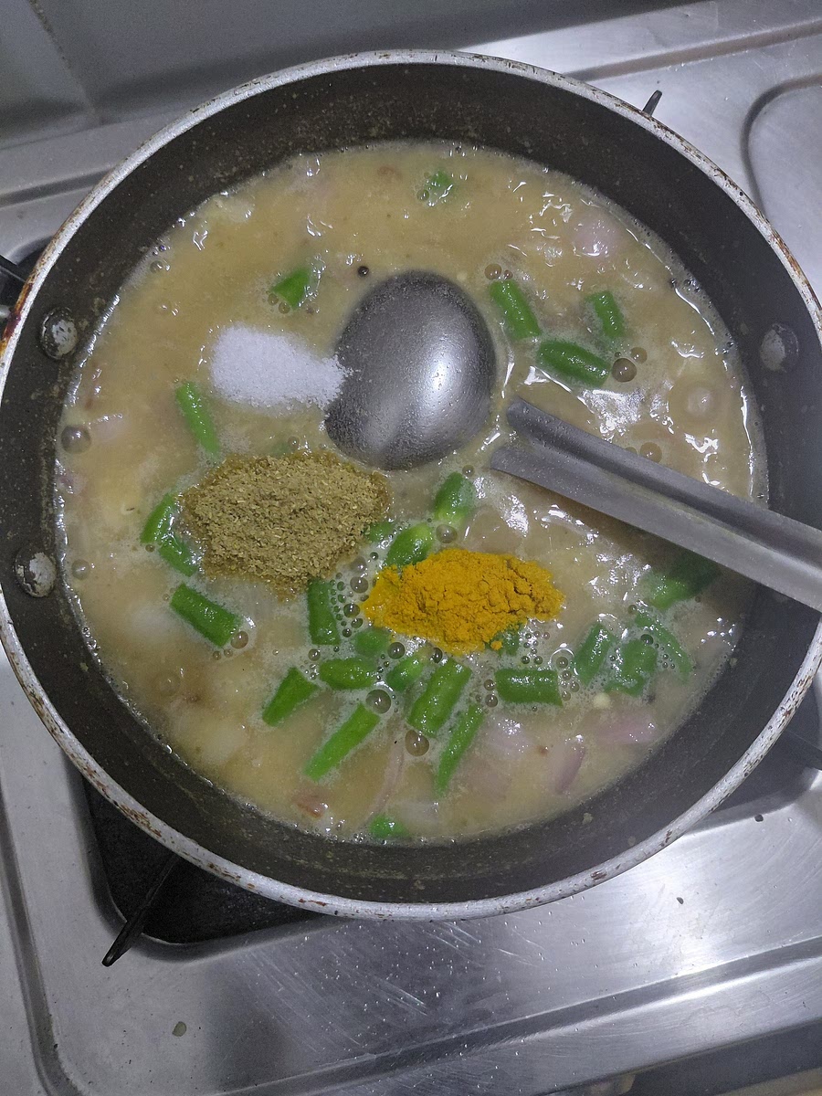 Add 1/2 teaspoon of turmeric. 1 teaspoon of corriender powder and salt.