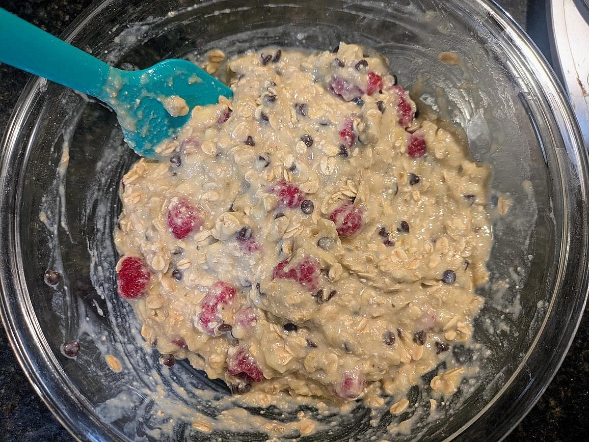 Fold in the raspberries and chocolate chips.