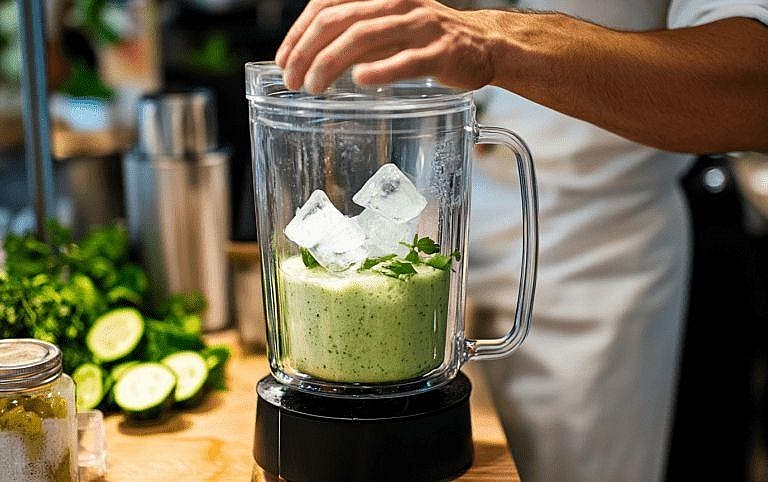 Blend the slush. Add the pineapple, cucumber, ice and cold water to a blender. Add the optional mint and lime. Blend in short bursts until smooth, icy and thick. Add a splash of water only if necessary.