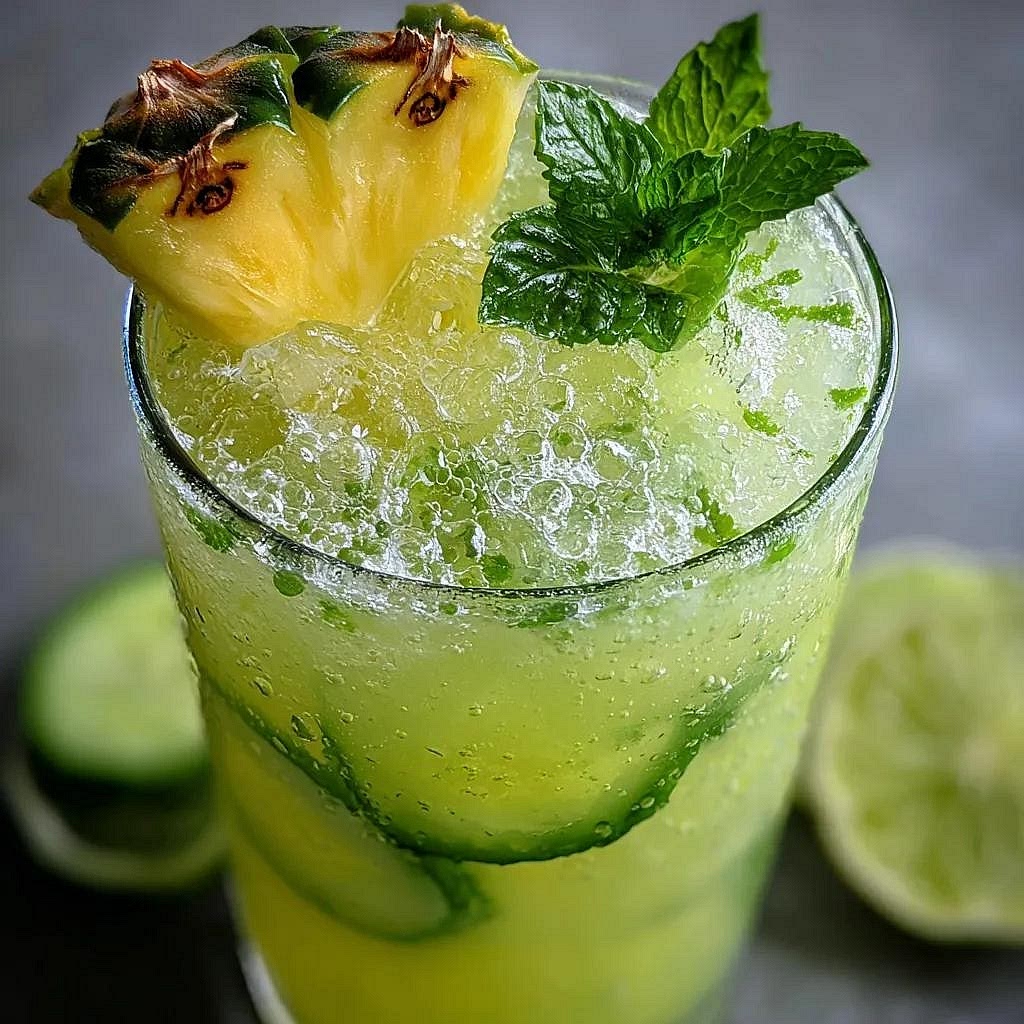 Taste and serve. Taste before adding any sweetness. Pour into chilled glasses and serve immediately. Garnish with a cucumber ribbon or pineapple wedge if desired.
