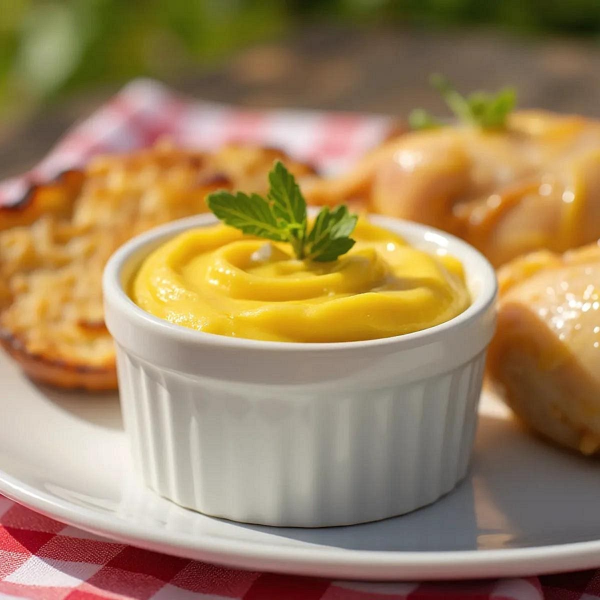 Prepare the honey-mustard sauce. Whisk the mayonnaise, Dijon mustard, honey and lemon juice until creamy. Gradually add water to achieve a dipping consistency. The sauce should taste tangy, lightly sweet and creamy, balancing the richness of the almond coating.