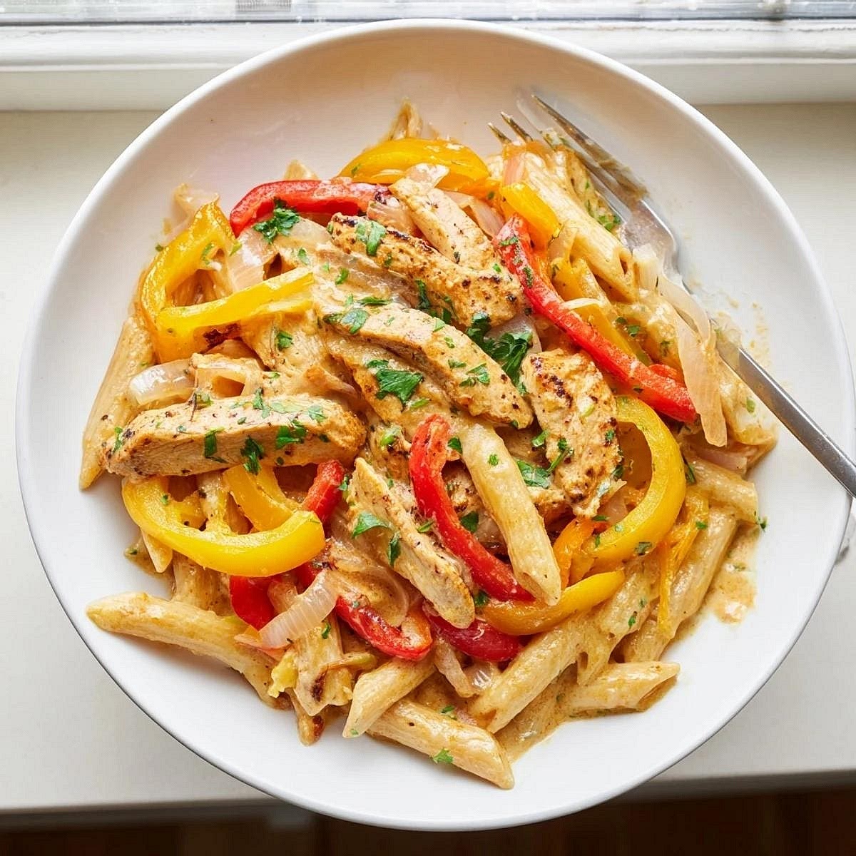 Finish and serve. Taste and adjust the seasoning. Scatter fresh parsley over the pasta. Serve warm, with an optional squeeze of lemon for freshness.
