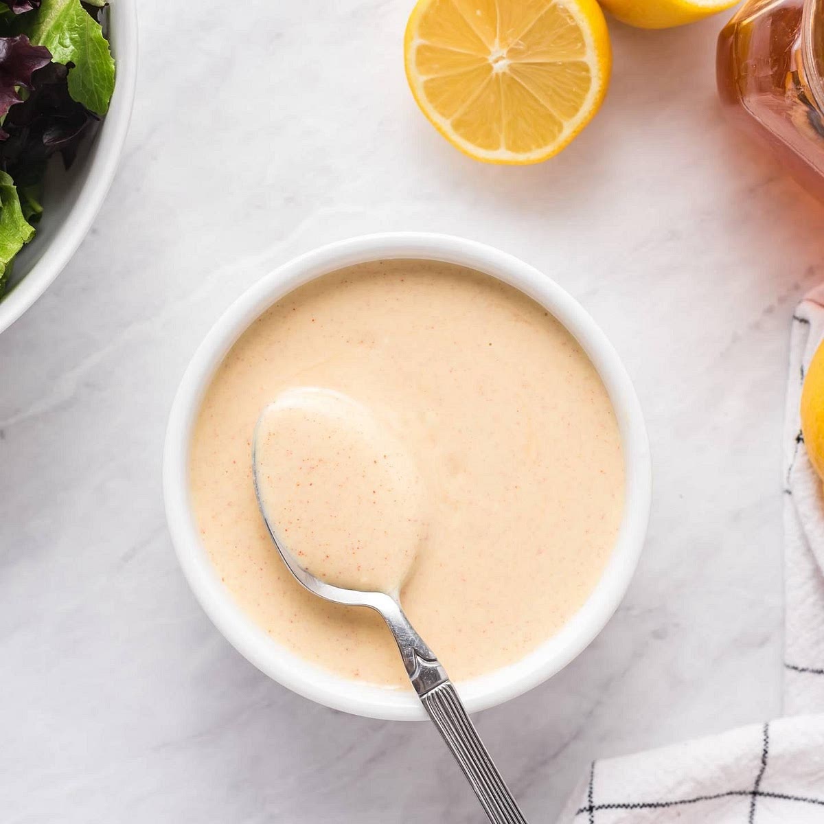 Make the honey-mustard sauce Whisk the dairy-free yoghurt, Dijon mustard, honey and lemon juice together. Add a teaspoon of water if necessary to make the sauce smoother. Taste and adjust. More mustard produces a sharper sauce; slightly more honey makes it sweeter.