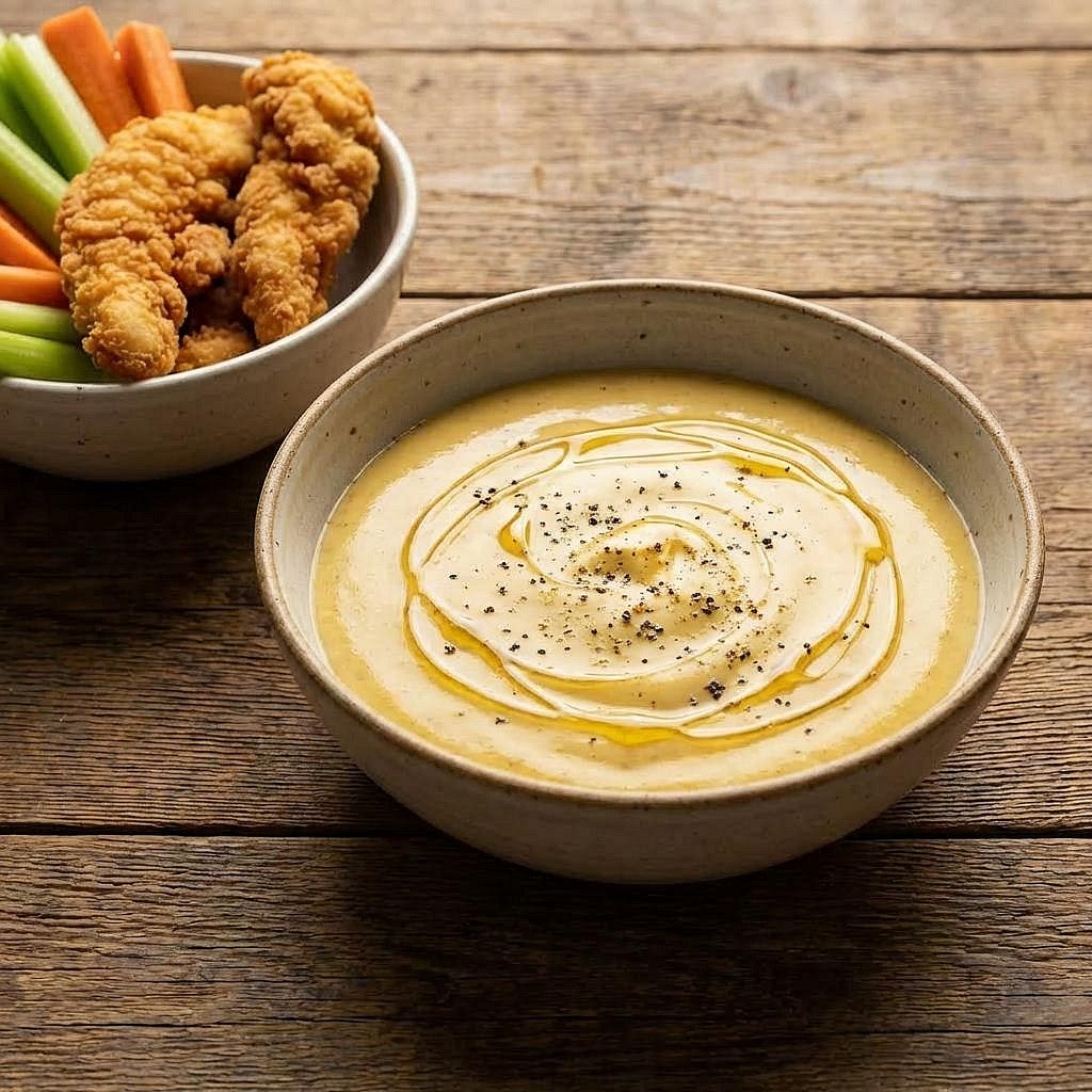 Make the honey-mustard dip Whisk together the dairy-free yoghurt, Dijon mustard, honey, lemon juice and garlic powder. If the sauce is too thick, add a teaspoon of cold water. Taste and adjust the mustard or honey to achieve your preferred sweetness and tanginess.