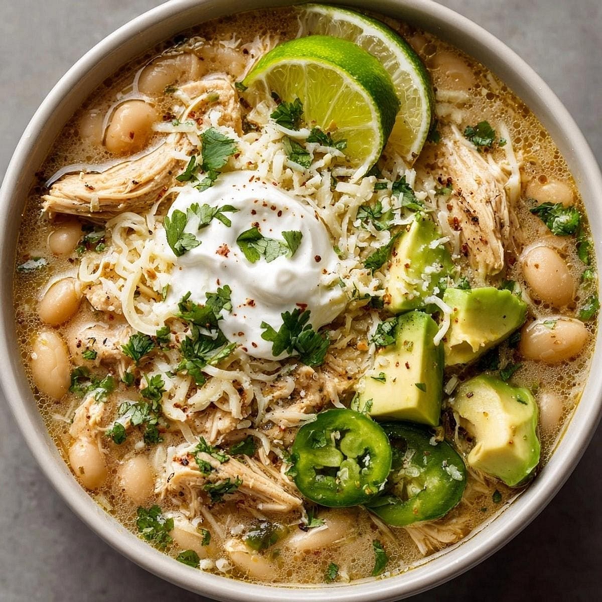 Serve your balanced dinner Divide the chili evenly between two deep bowls, including plenty of chicken, beans, sweetcorn and vegetables. Top each bowl with diced avocado, chopped coriander and sliced spring onion. Serve with fresh lime wedges for squeezing over the chili.