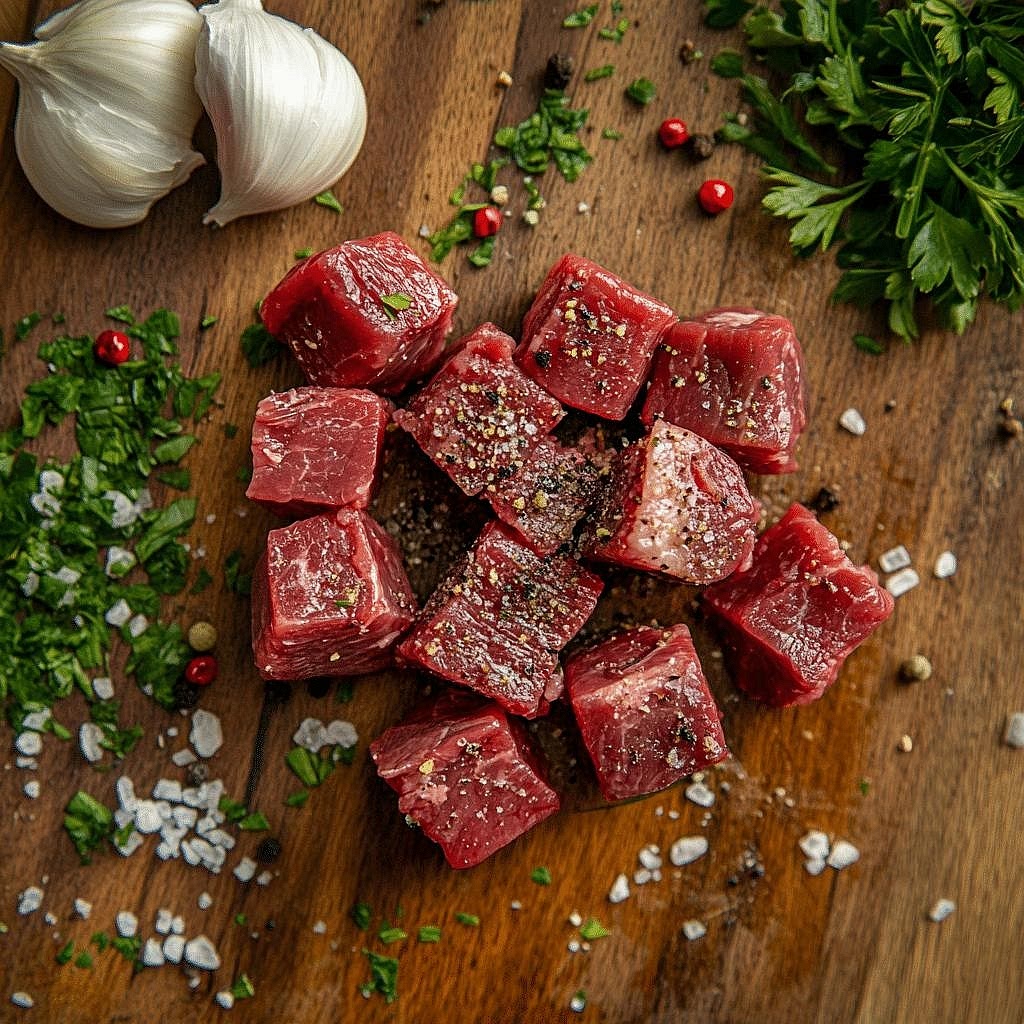 Prepare the steak bites Pat the sirloin dry using paper towels. Cut into evenly sized cubes and season with salt and black pepper. Allow the pan to become hot before adding the steak. Avoid overcrowding; cook in batches if necessary. This helps the beef develop a caramelised exterior instead of steaming.