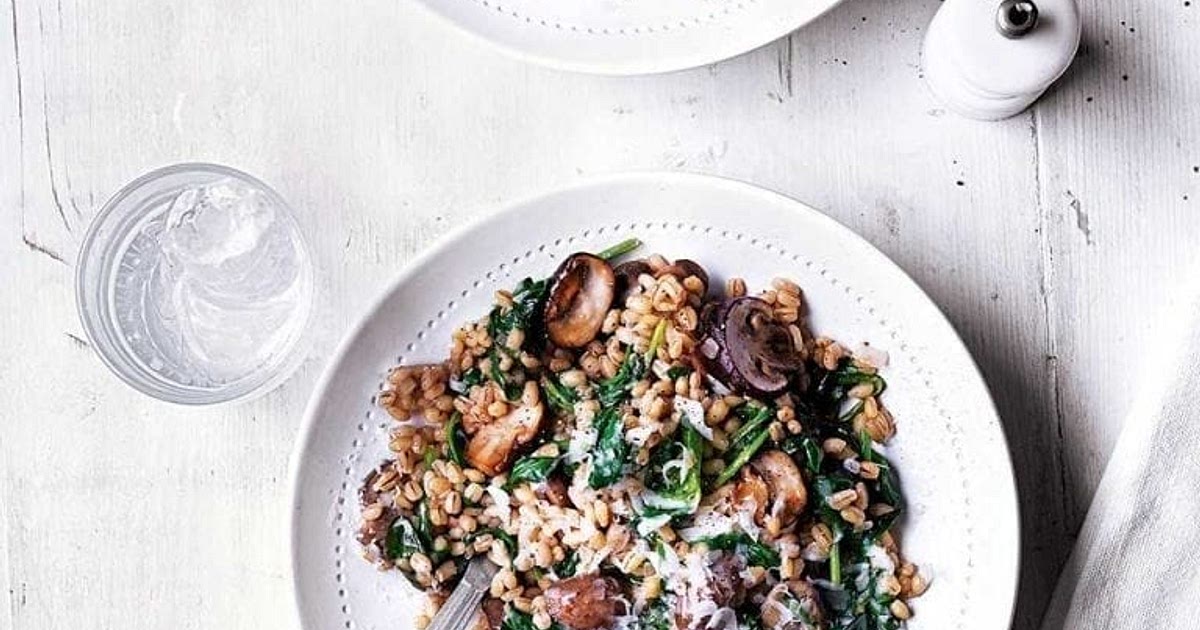 Mushroom and spinach pearl barley risotto Recipe | Samsung Food App