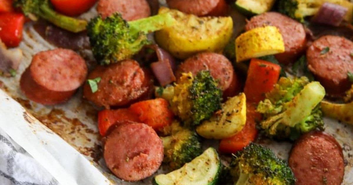 Keto Sheet Pan Sausage and Veggies Recipe | Samsung Food App