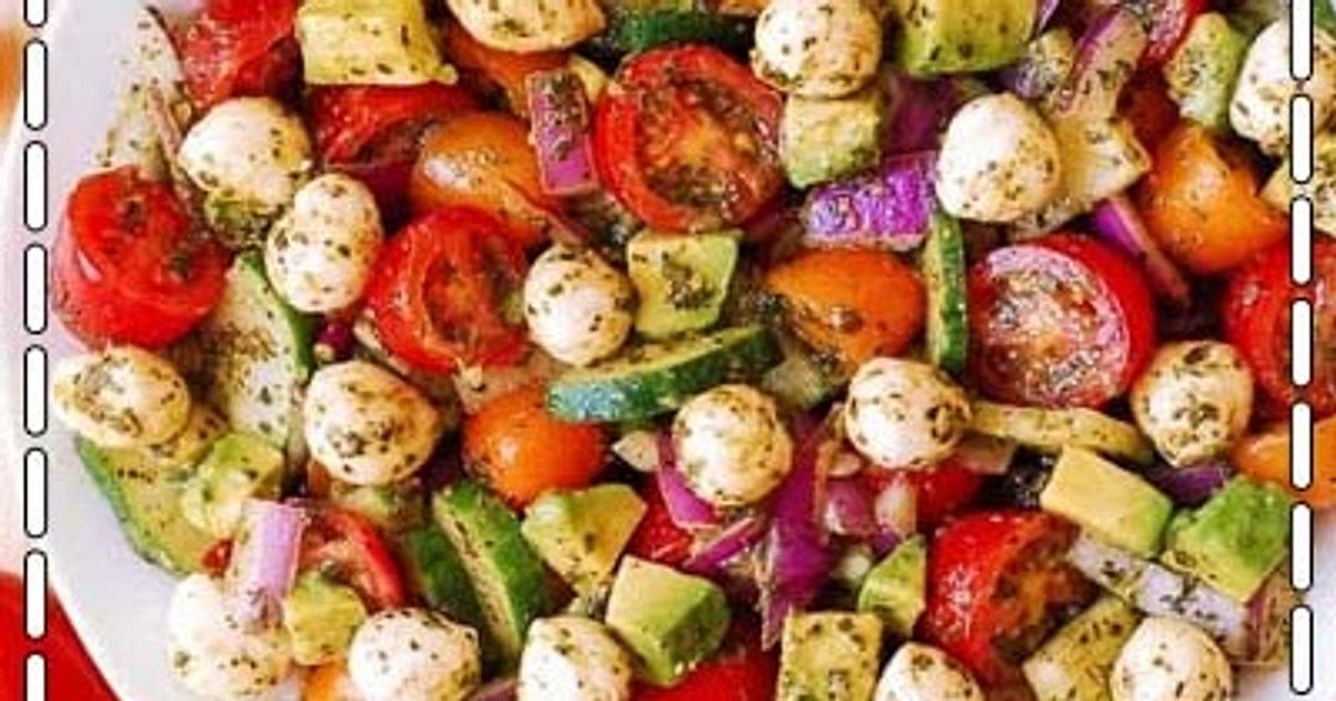 AVOCADO SALAD WITH TOMATOES, MOZZARELLA, BASIL PESTO Recipe | Samsung Food App