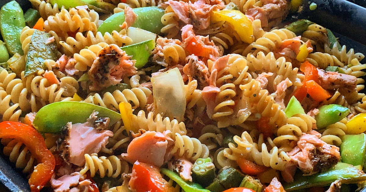 Grilled salmon and vegetables pasta (low sodium low carb) Recipe | Samsung Food App