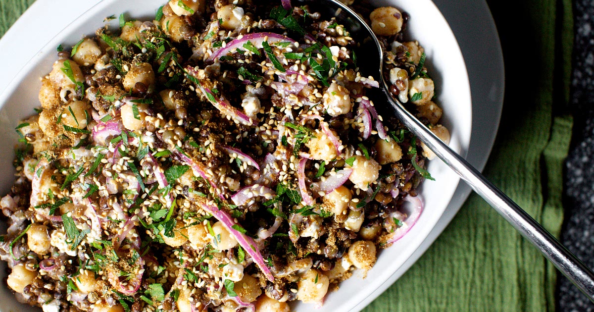 lentil and chickpea salad with feta and tahini Recipe | Samsung Food App