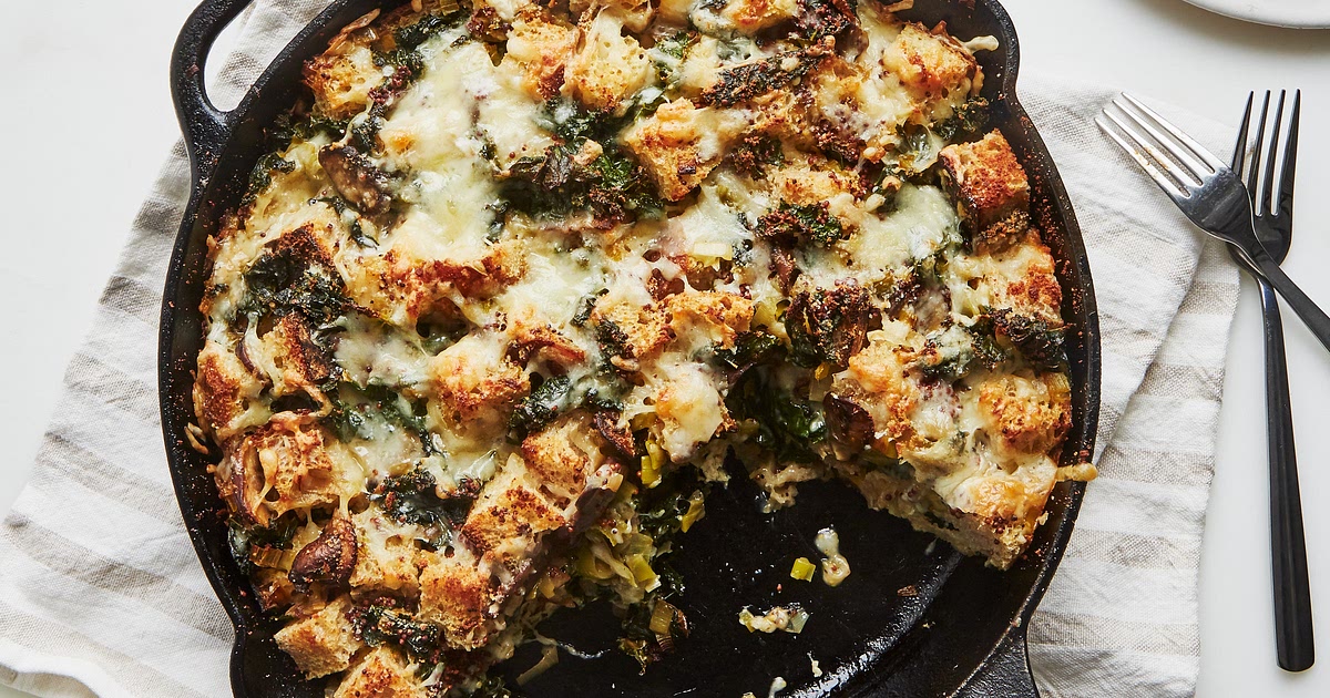 Cheesy Kale and Mushroom Strata Recipe | Samsung Food App