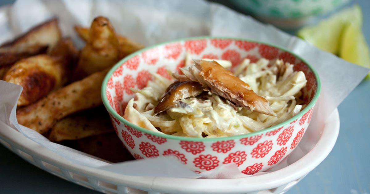 Smoked mackerel and cabbage slaw with potato wedges Recipe | Samsung Food App