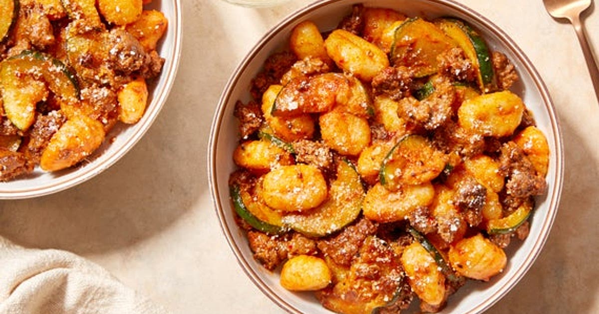 Spicy Beef & Gnocchi with Zucchini & Pecorino Recipe | Samsung Food App