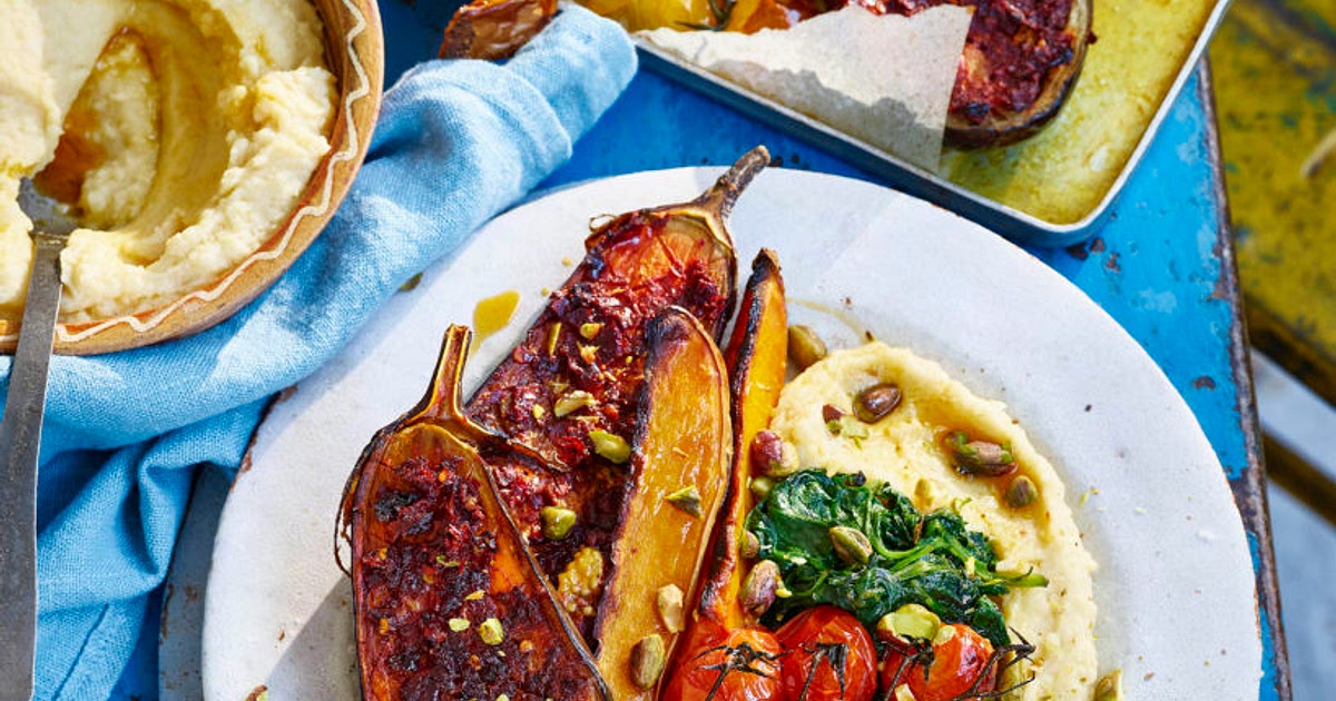 Harissa Eggplant with Hummus Mash - Avant-Garde Vegan Recipe | Samsung Food App