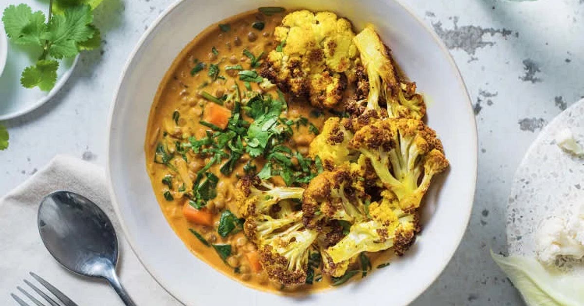 Turmeric roasted cauliflower with lentil &amp; coconut dal Recipe | Samsung Food App