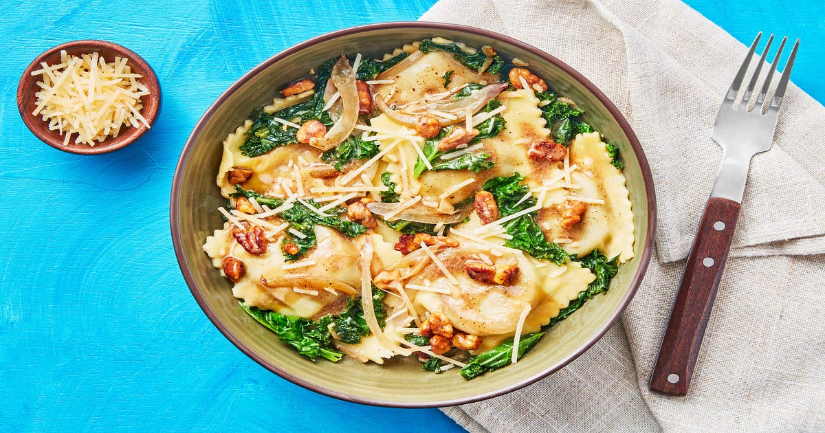 Mushroom Ravioli with Kale & Walnuts in a Brown Butter Crème Fraîche ...