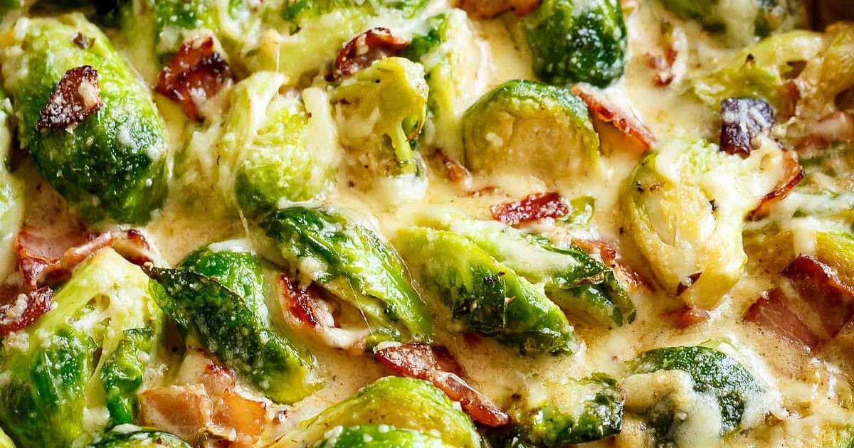 Creamy Garlic Parmesan Brussel Sprouts with Bacon Recipe | Samsung Food App