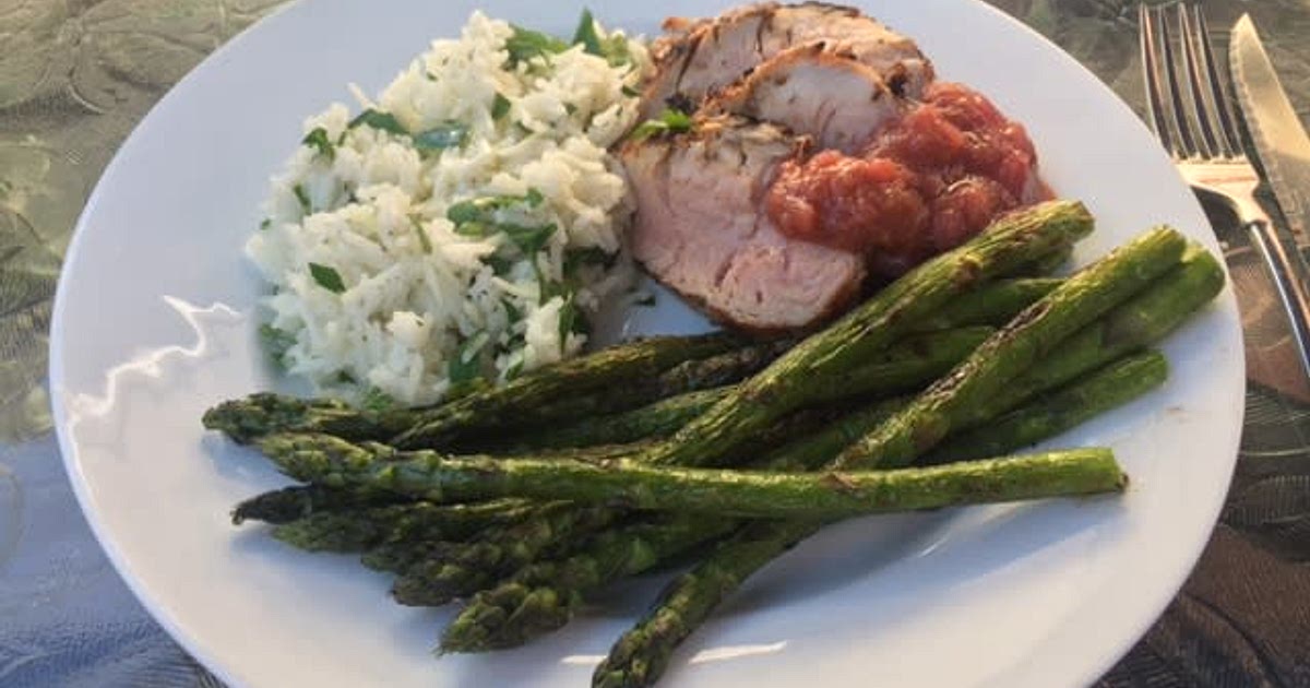Grilled Pork Tenderloin with Rhubarb Chutney, Basmati Rice and Grilled Asparagus (or other Veg) Reci