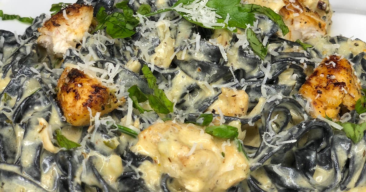 Squid Ink Fettuccini Chicken Alfredo Recipe | Samsung Food App