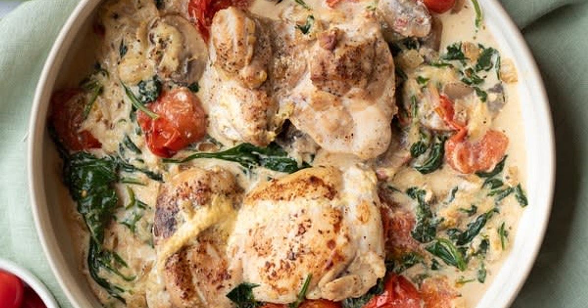 Keto Creamy Tuscan Chicken with Mushrooms, Spinach, & Cherry Tomatoes Recipe | Samsung Food App