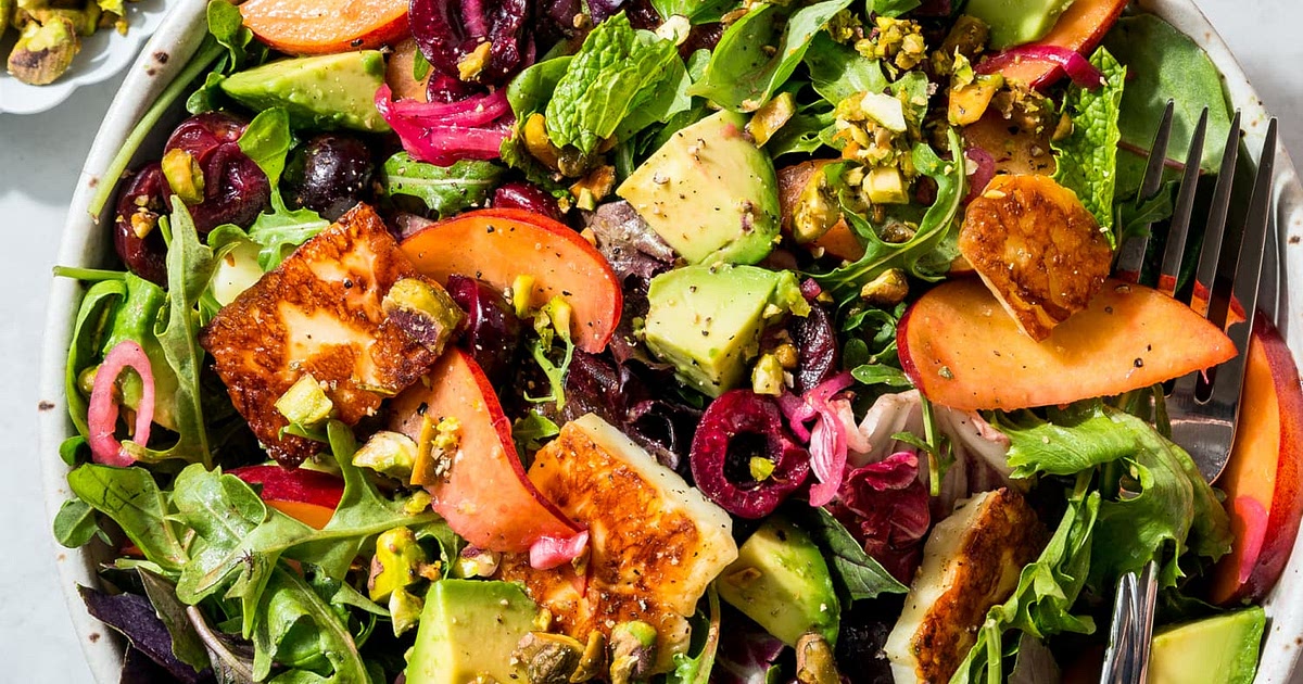 Halloumi Salad with Peaches, Cherries, and Arugula Recipe | Samsung Food App