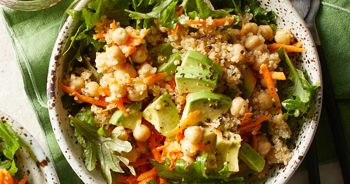Quinoa, Avocado & Chickpea Salad over Mixed Greens Recipe | Samsung Food App