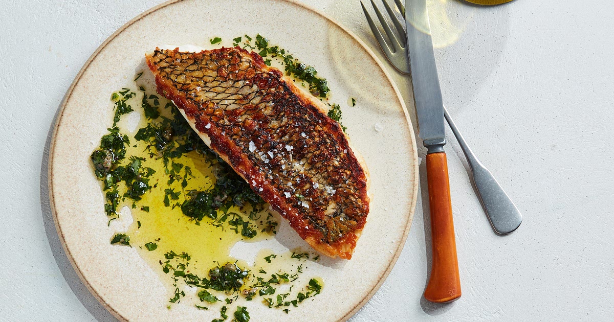 Crispy-Skinned Fish With Herb Sauce Recipe | Samsung Food App