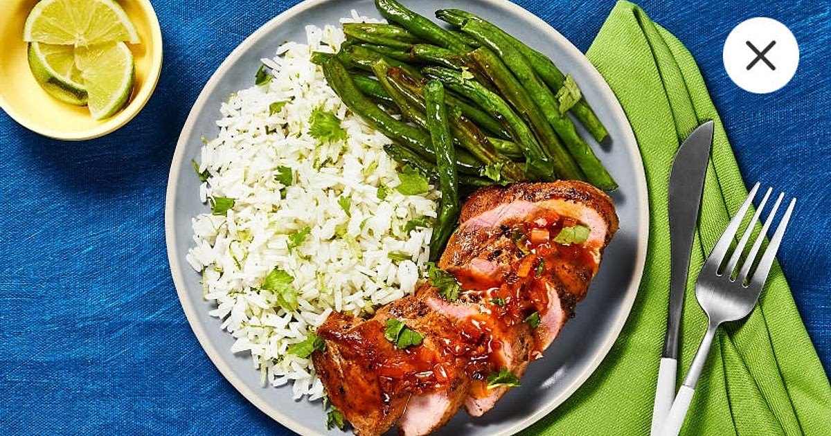 Sweet Thai Chili Pork Tenderloin with Zesty Rice & Roasted Green Recipe | Samsung Food App