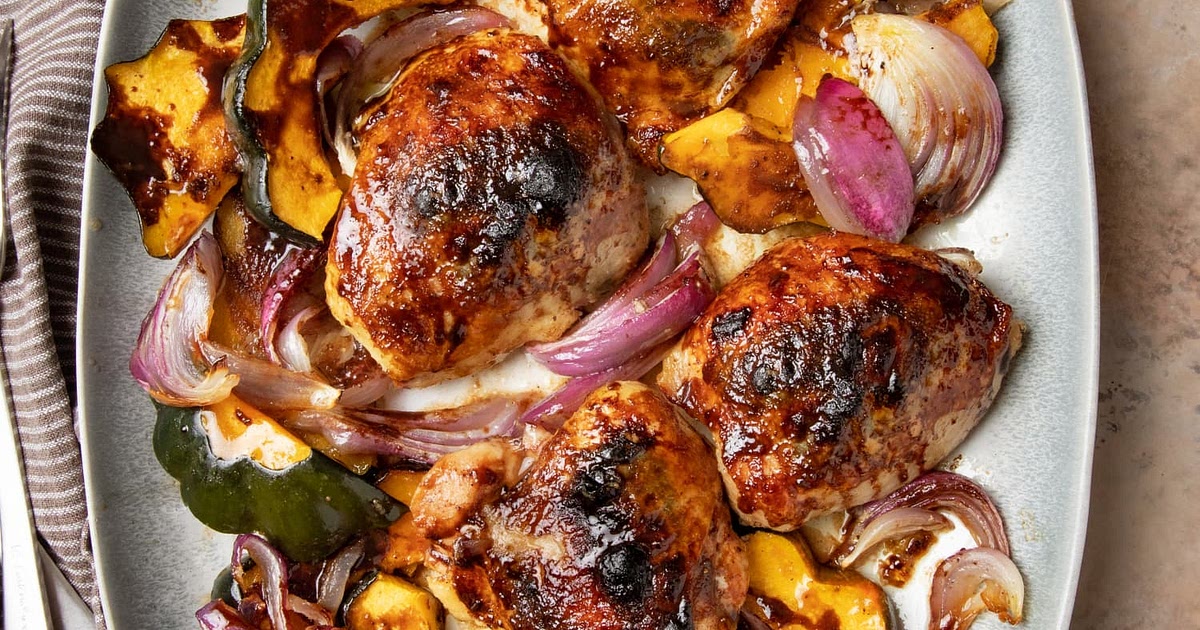 Balsamic Roasted Chicken Thighs with Acorn Squash and Sage Recipe | Samsung Food App