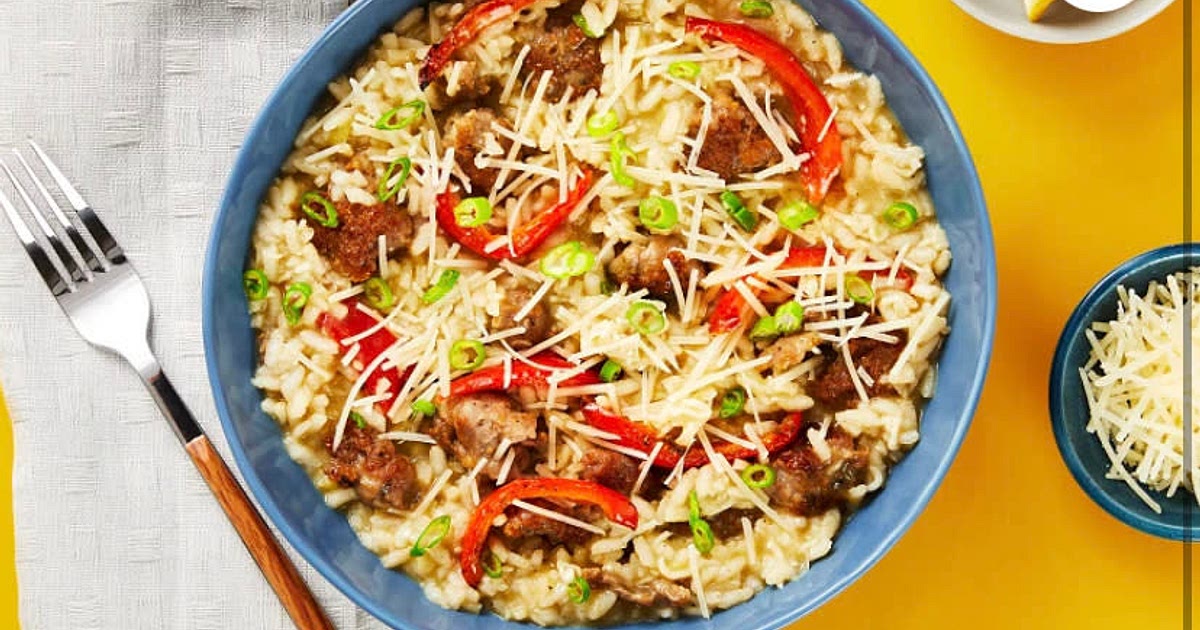 Pork Sausage &amp; Bell Pepper Risotto with Parmesan &amp; Lemon Recipe | Samsung Food App