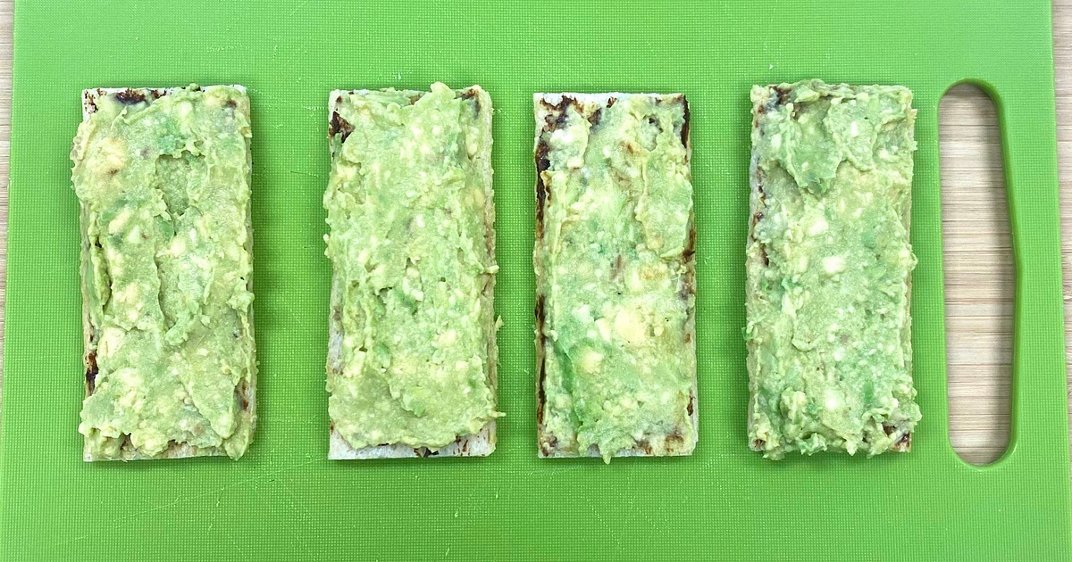 Avocado and Vegemite Cruskits 119 calories 16g carbs 1.8g fat 4g protein 1 serve high fibre * Recipe