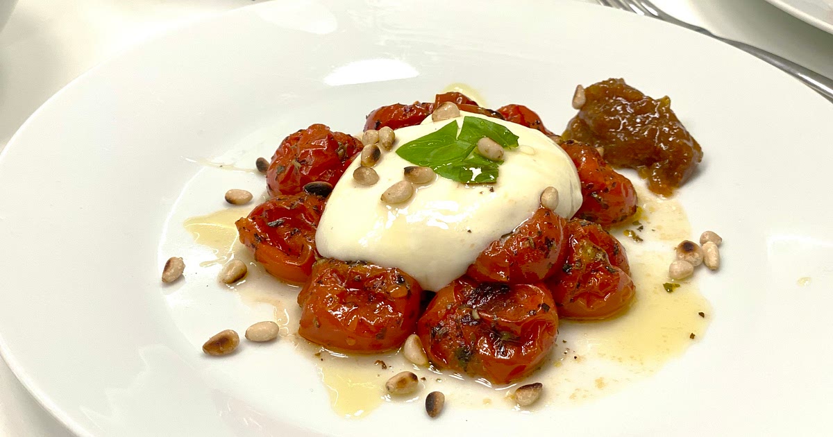 Burrata with rosted tomatoes and honey Recipe | Samsung Food App