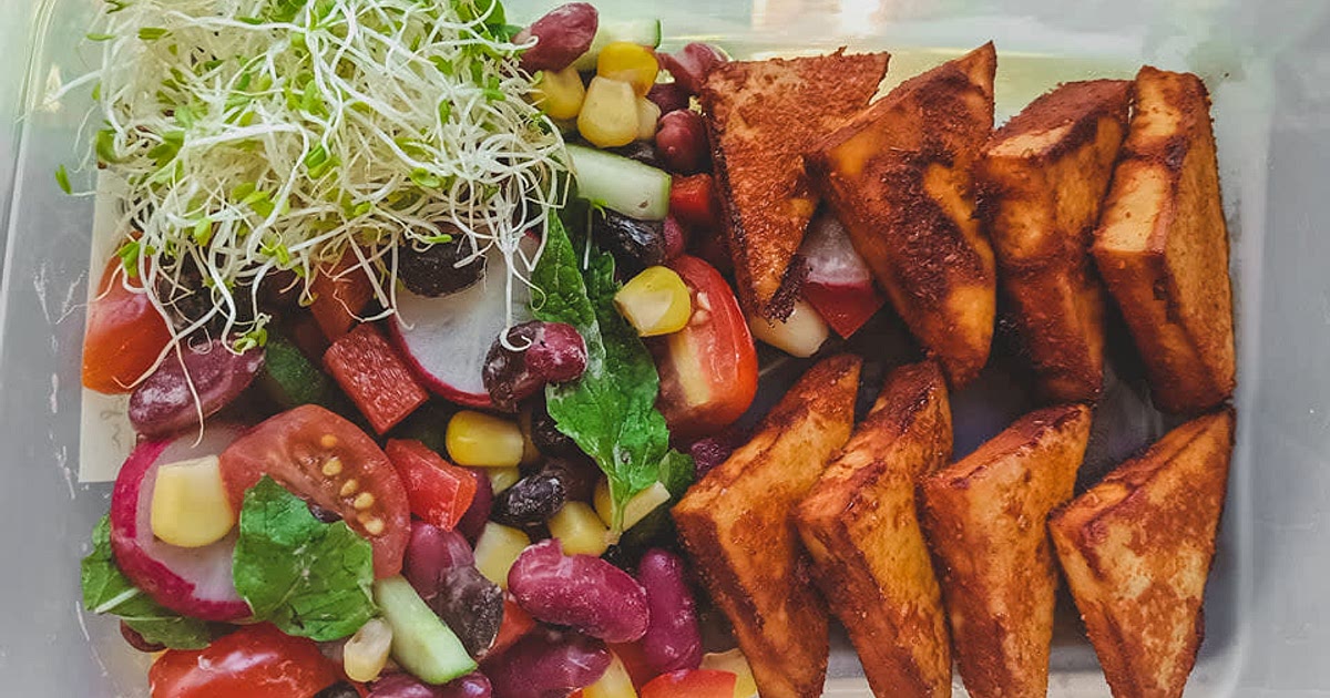 BBQ Tofu with Mixed Beans Salad Recipe | Samsung Food App