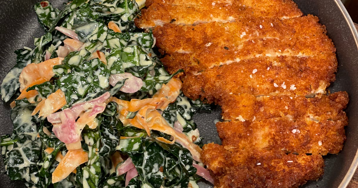 Crispy Chicken Cutlet w Kale Salad Recipe | Samsung Food App