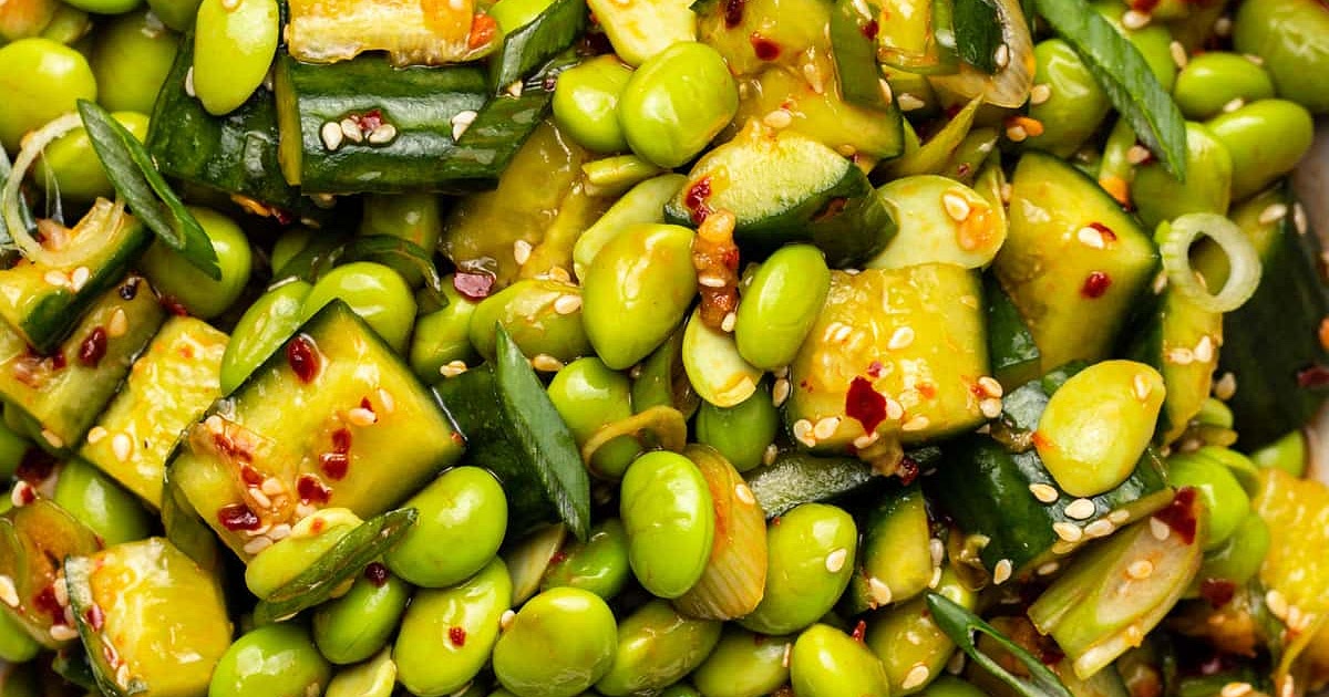 Edamame Salad with Smashed Cucumbers Recipe | Samsung Food App