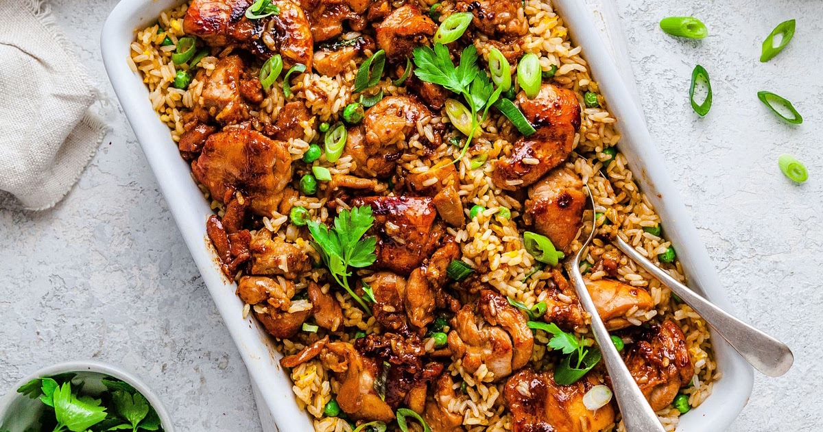 Sticky Chicken and Fried Rice Tray Bake Recipe | Samsung Food App